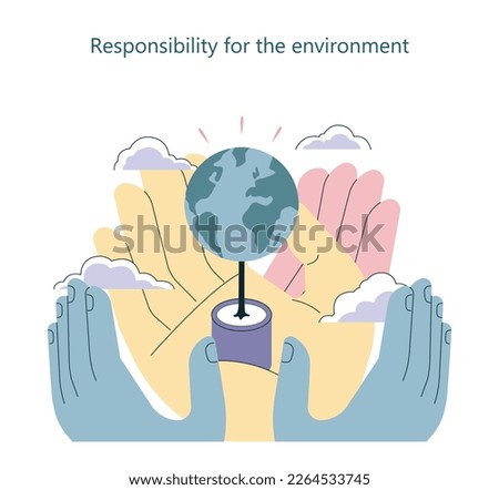 Sustainability concept. Environmental protection and social responsibility. Climate and nature preservation. Ecology protection global movement. Flat vector illustration