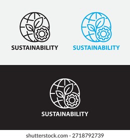 Sustainability Concept Logo Set featuring Earth Globe with Green Leaves and Gear Icon for Eco Friendly Business