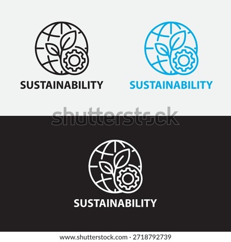 Sustainability Concept Logo Set featuring Earth Globe with Green Leaves and Gear Icon for Eco Friendly Business