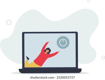 Sustainability concept.character reduce energy consumption at home.switch device to standby mode.flat design with people.