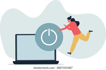 Sustainability concept.character reduce energy consumption at home.switch device to standby mode.life situation and activities.