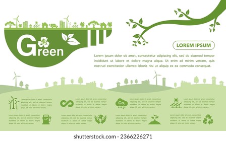 Concepto de desarrollo sostenible Banner Go Green, Eco friendly, Iconos y Vector ilustración Green