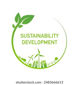 Sustainability development symbol, ESG, green energy, sustainable industry, ecological production concept banner. Environmental, Social, Corporate Governance, Vector illustration