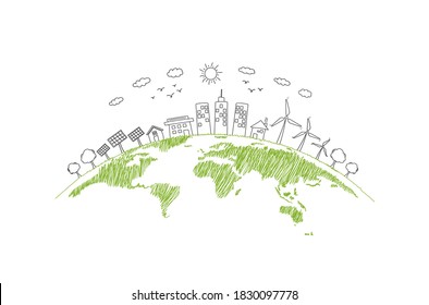 Sustainability development and World environmental concept with Green city and Ecology friendly, vector illustration