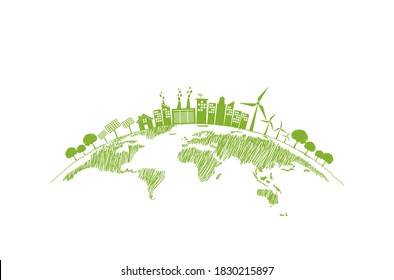 Sustainability development and World environmental concept with Green city and Ecology friendly, vector illustration
