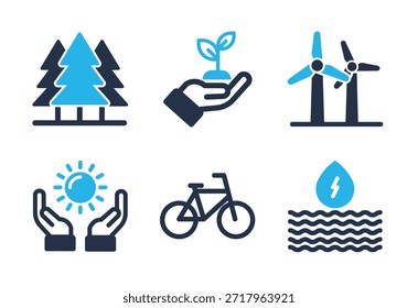 Sustainability and Energy icon set. Solid glyph series icons
