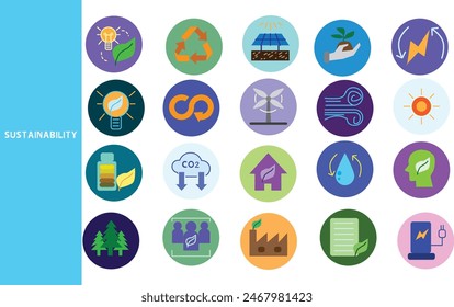 Sustainability, environmental conservation, sustainable energy use ,Set of icons for business ,Vector illustration.