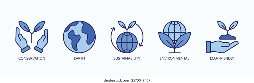 Sustainability And Environmental Icon Set Isolated Vector With Icon Of Conservation, Earth, Sustainability, Environmental, Eco Friendly In Blue Style