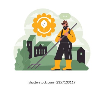 Sustainability. Environmental protection, climate and nature preservation. Social responsibility, conscious consumption and carbon footprint reduction. Circular economy. Flat vector illustration