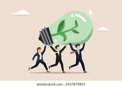 Sustainability, ESG, eco environment friendly, green renewable power, green corporate concept, people employees carry ESG, sustainable lightbulb.