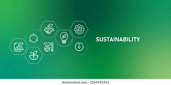 Sustainability green gradient concept web header illustration icon for company responsible environmental practice