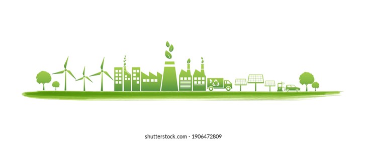 Sustainability And Green Industries Business Concept Banner, Vector Illustration 