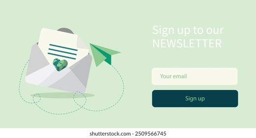 Sustainability and green newsletter. Environmental newsletter. Sign up to our Newsletter Email Campaign with Eco-friendly mail. Banner illustration. professional banner. notification banner