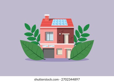 Concepto casero de la sostenibilidad. Ilustración vectorial plana coloreada aislada