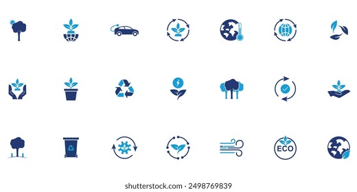 Sustainability icon collection. Duotone color. Vector illustration. Containing earth, sustainablecity, ecobattery, sustainable, sustainability, gear, ecotag, chat, recyclebag, ecofriendly, gas