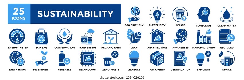Sustainability icon collection set. Containing design ecology, sustainable, eco, nature, green	