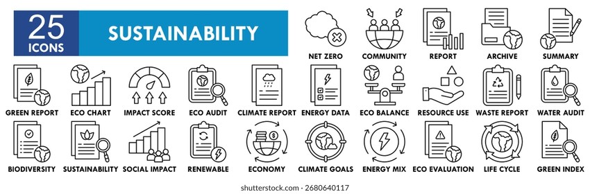 Sustainability icon collection set. Containing design green, environment, sustainable, energy, technology