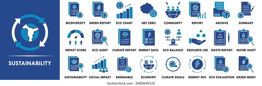 Sustainability icon collection set. Containing design green, environment, sustainable, energy, technology