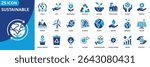 sustainability icon set collection in dual tone style. an icon pack contain pollution, ecology, green, eco, renewable, recycle, energy, planet, nature, cycle