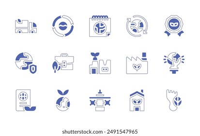 Sustainability icon set. Duotone style line stroke and bold. Vector illustration. Containing sustainable, sustainabletravel, sustainability, environmentalprotection, truck.