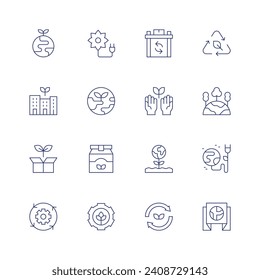 Sustainability icon set. Thin line icon. Editable stroke. Containing reusable, ecologism, planet earth, ecology, eco, green planet, sustainable energy, earth, green energy, eco packaging, banner.