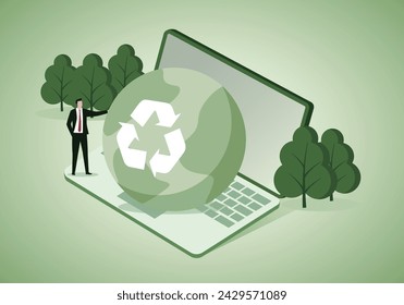 Sustainability illustration. ESG, green energy, sustainable industry. Environmental, Social, and Corporate Governance concept. Vector illustration.
