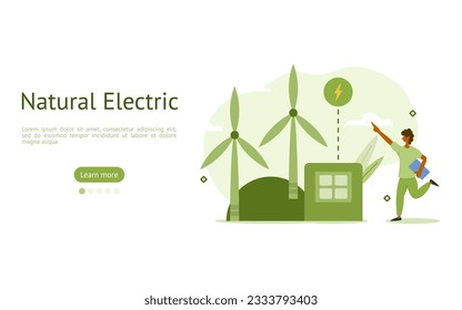 sustainability illustration set. characters can invent electricity from wind energy to reduce air pollution and greenhouse gases. green energy from natural concept. vector illustration.