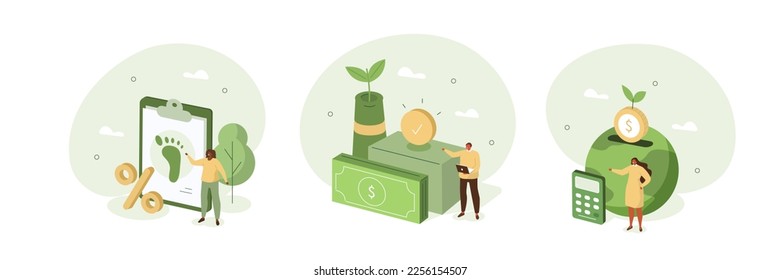 
Ilustración de sostenibilidad. Caracteres que muestran maneras de reducir la contaminación por CO2 a través de impuestos al carbono, crédito e inversión ecológica. Imposición del concepto de emisiones de carbono. Ilustración vectorial.