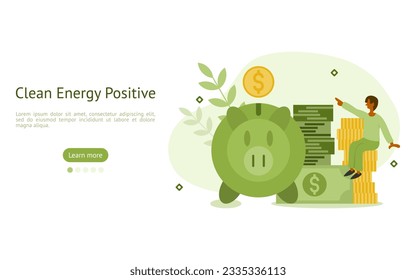 sustainability illustration set. characters using clean energy and that saving money. clean energy and saving money concept. vector illustration.