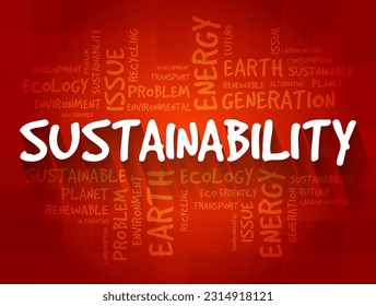 Sustainability - meeting our own needs without compromising the ability of future generations, word cloud concept background