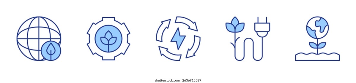 sustainability, planet earth, sustainable energy, sustainable, green energy. Sustainability Icon vector illustration. Line Duotone style. Editable stroke.
