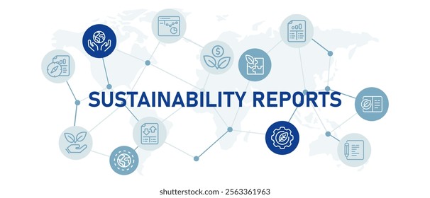 Sustainability Reports corporate sustainable governance document paper download environment system management web header graphic illustration with icon