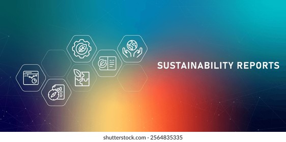 Sustainability reports gradient header business company sustainable management esg environmental friendly design icon outline set illustration