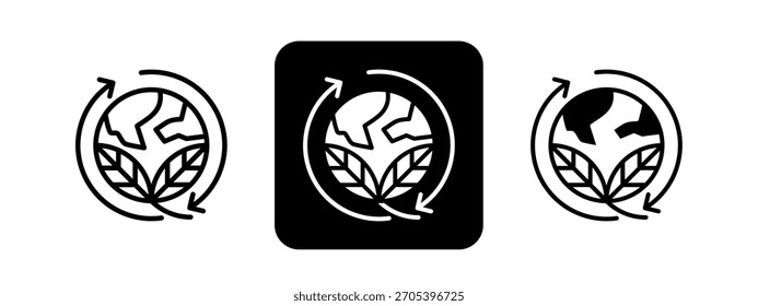 Sustainability Solid color and black line drawing vector illustration set
