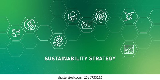 Sustainability Strategy gradient header business government solution eco-friendly planning environment optimization natural energy new power design icon outline set collection