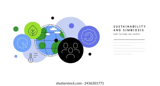 Nachhaltigkeit und Symbiose des Lebens auf der Erde. Einfache Infografik Banner, flache Grafiken. Vektordatei.