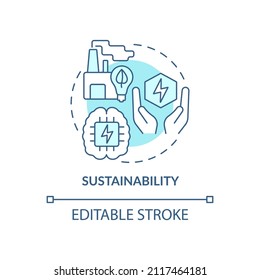 Sustainability turquoise concept icon. Smart technology abstract idea thin line illustration. Reduce carbon emissions. Isolated outline drawing. Editable stroke. Arial, Myriad Pro-Bold fonts used