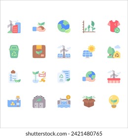 Iconos vectoriales de sostenibilidad con estilo de color plano