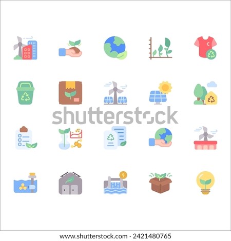 Sustainability vector icons with flat color style