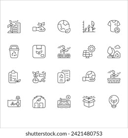 Sustainability vector icons with thin line style