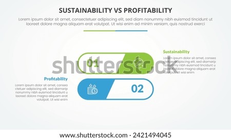 sustainability versus profitability comparison opposite infographic concept for slide presentation with round outline stack shape with flat style