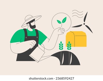 Ilustración del vector conceptual abstracto de la agricultura sostenible. Proceso agrícola, sistema alimentario sostenible, crecimiento orientado a la ecología, recursos naturales, regeneración del suelo, metáfora abstracta de riego.