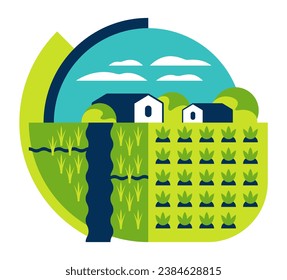 Sustainable Agriculture banner - future of Land Management. Conservation initiatives of land use. Decoration for visual aid