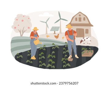 Sustainable agriculture isolated concept vector illustration. Farming process, sustainable food system, ecology oriented growing, natural resources, soil regeneration, watering vector concept.