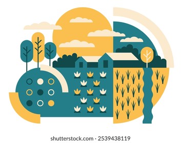 Motif d'agriculture durable - avenir de l'aménagement du territoire. Initiatives de conservation de l'utilisation des terres. Décoration pour aide visuelle ou rapport