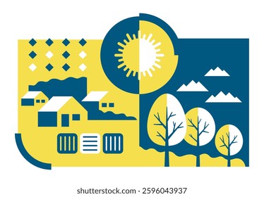 Sustainable Agriculture pattern - future of Land Management. Conservation initiatives of land use. Decoration for visual aid or report. In two colors