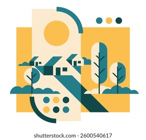 Sustainable Agriculture pattern - future of Land Management. Conservation initiatives of land use. Decoration for visual aid or report. In two colors
