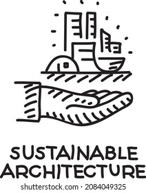  Sustainable architecture - sketchy vector illustration.  The buildings on the palm