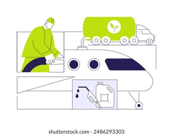 Sustainable aviation fuel abstract concept vector illustration. Plane charging with renewable fuel, ecological environment, sustainable energy, eco-friendly filling station abstract metaphor.