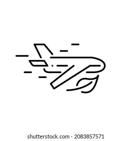 Sustainable Aviation Fuel Icon. Airplane Flying With Green Leaves. Pixel Perfect, Editable Stroke Icon